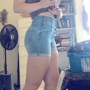 High waisted button up denim shorts
